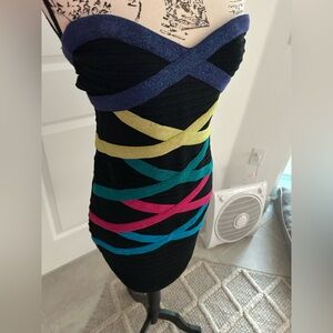 Forever 21 Strapless Black Dress with Multicolor Straps